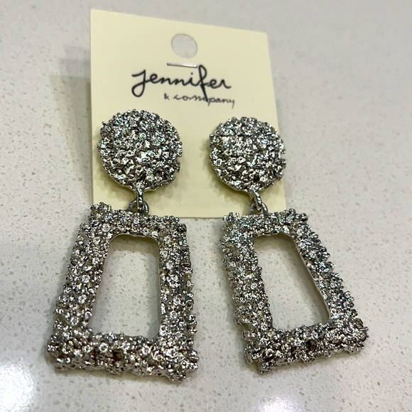 jennifer & co. Jewelry - NWT Faux Silver Metal Texture Dangle Drop Glam Stud Earrings